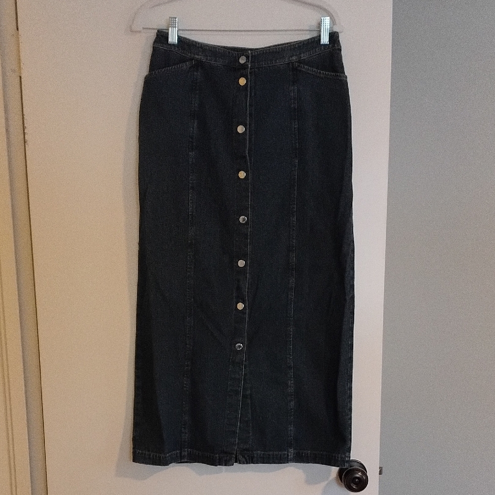 Jones New York Dark Blue Button-Front Midi Skirt